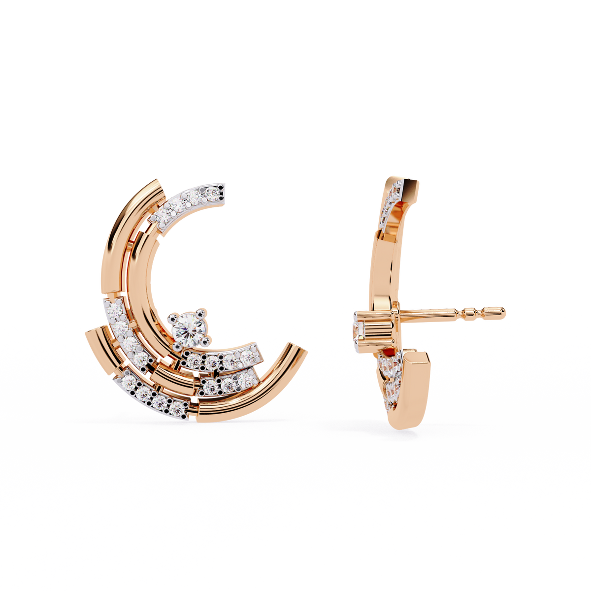 Marielle Crescent Diamond Stud Earrings – product view 4