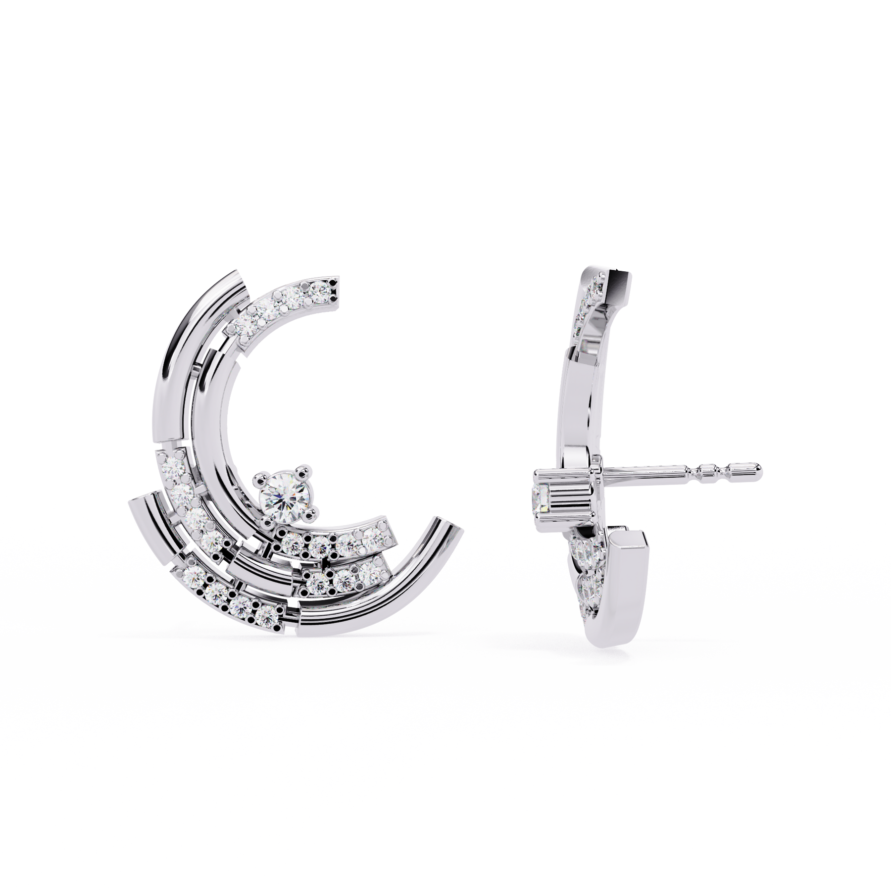 Marielle Crescent Diamond Stud Earrings – product view 3